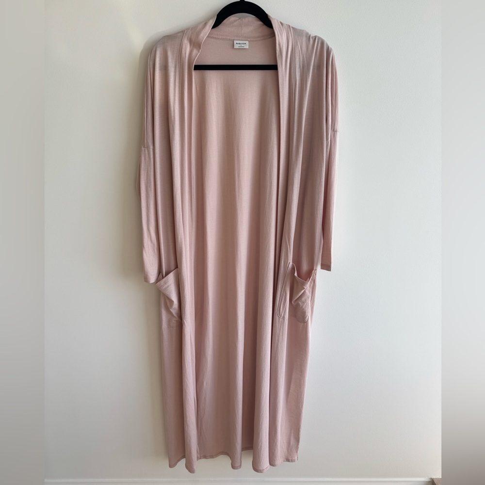 Eberjey Blush Pink Long Open Front Duster Cardigan